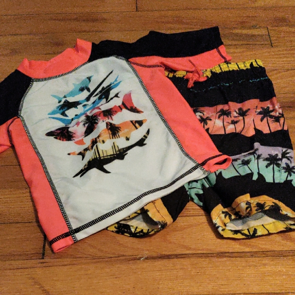 Aeropostale Kids Swim Rashguard Set - Pink and Black